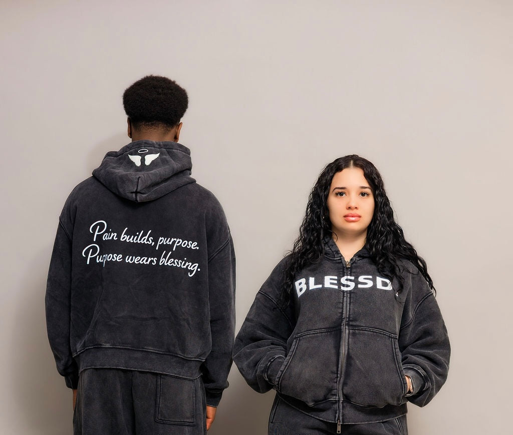 Washed Black Zip Hoodie