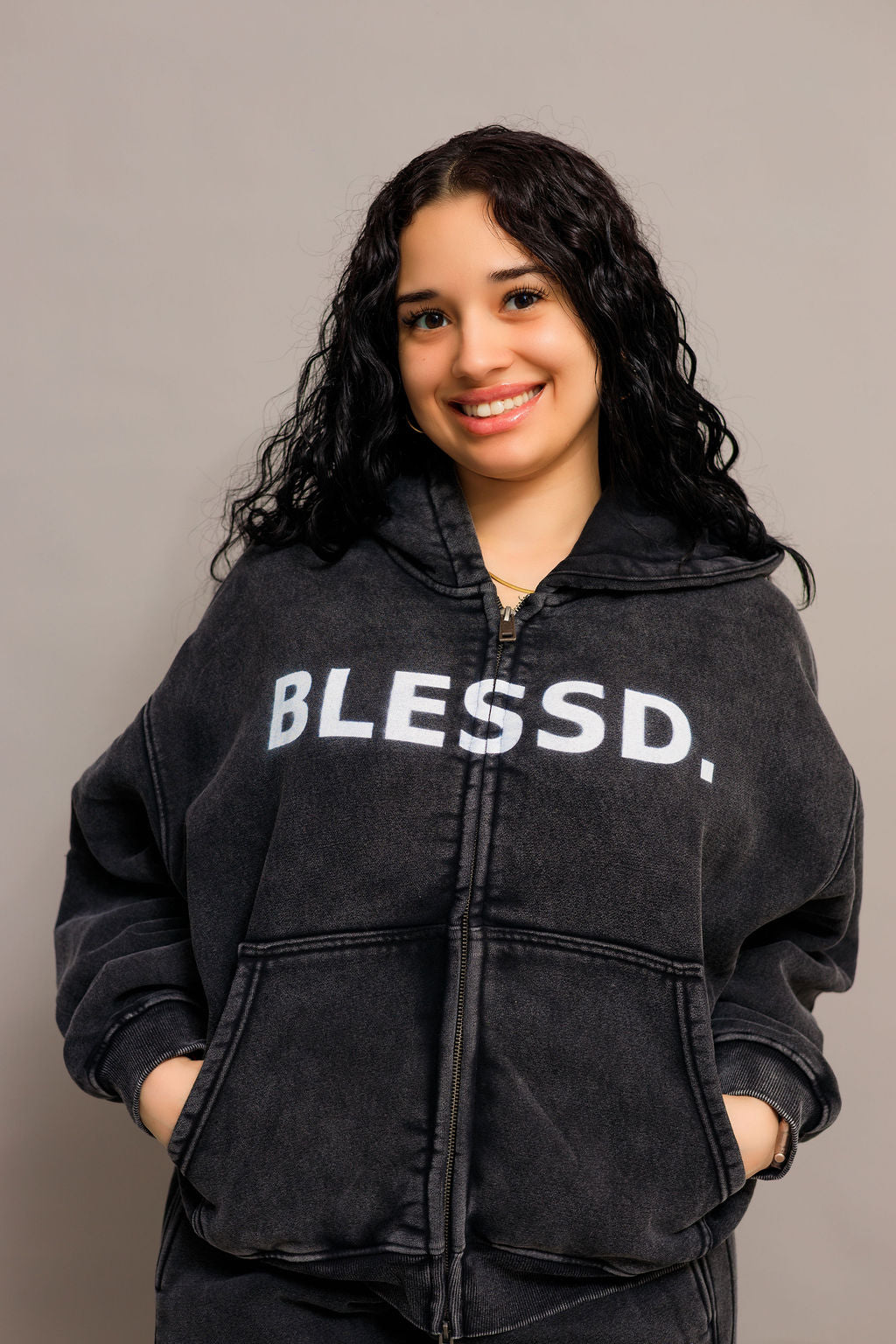 Washed Black Zip Hoodie