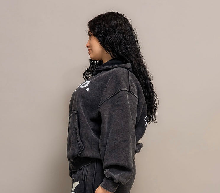 Washed Black Zip Hoodie